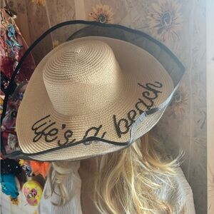 Stylish Tan Sun Hat with Black Trim